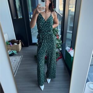 Kaileigh Dark Green Polka Dot Jumpsuit